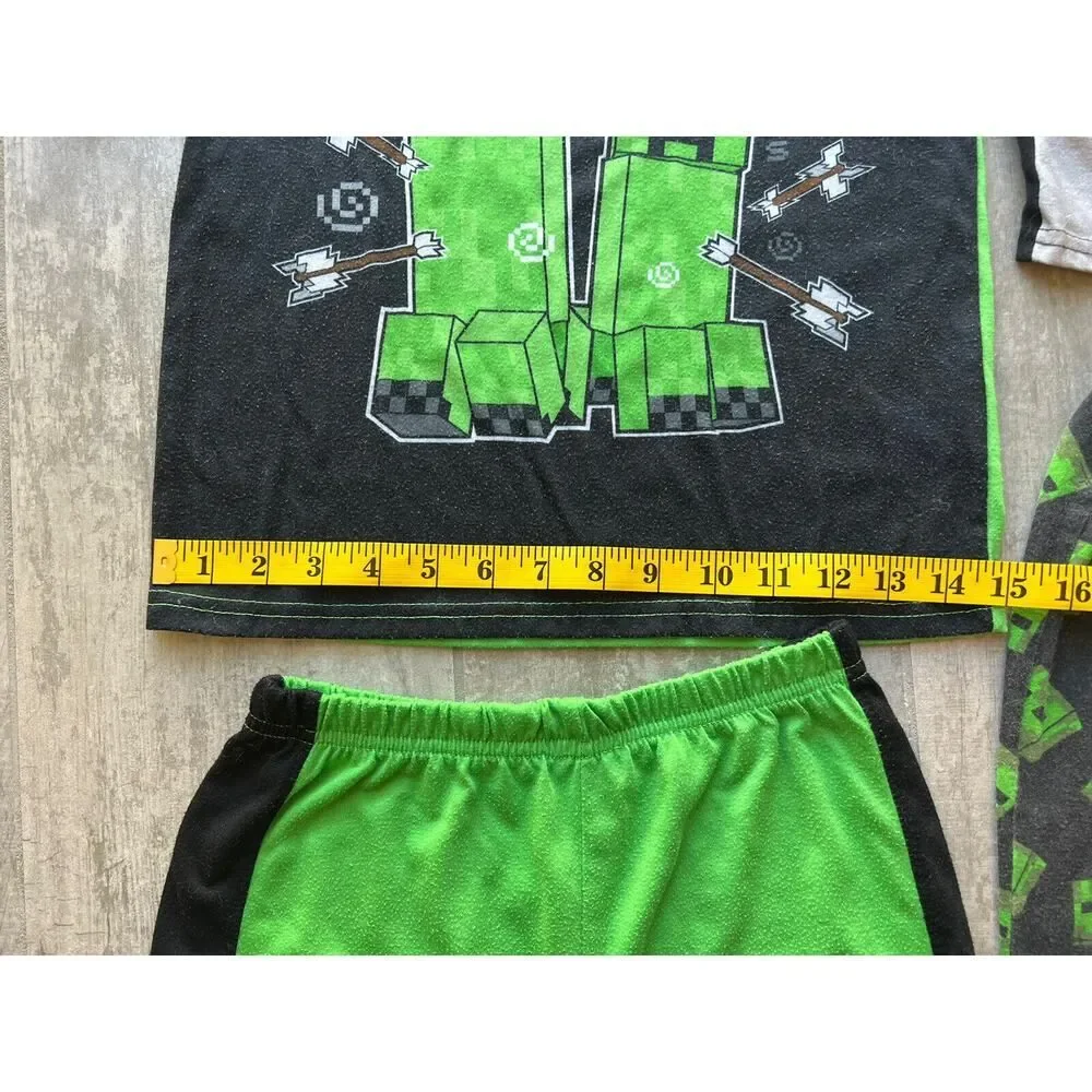 Minecraft Boys 4 Piece CREEPERS Pajama Set Sleep Lounge Pjs Gamer 8 Youth Rare